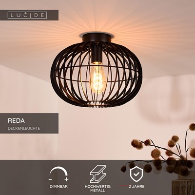 Lucide REDA - Deckenleuchte - Ø 32 cm - 1xE27 - Schwarz